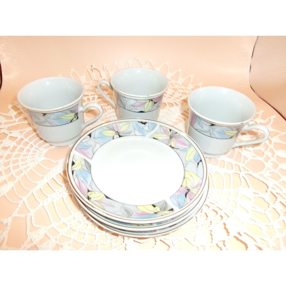 Vintage Porcelain Tea Cup  Saucer Set 6pc Pastel Floral Made in China Fine China